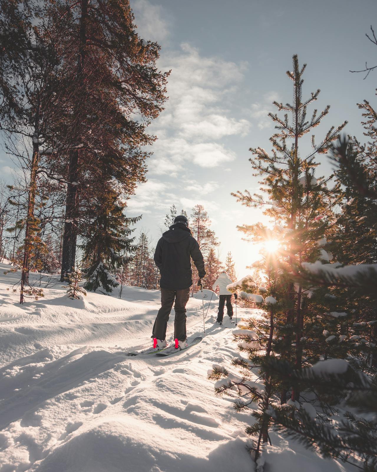 skiing through trees